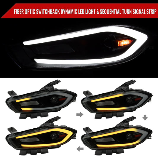 2013-2016 Dodge Dart Switchback Sequential Animated LED Bar Projector Headlights (Matte Black Housing/Smoked Lens)