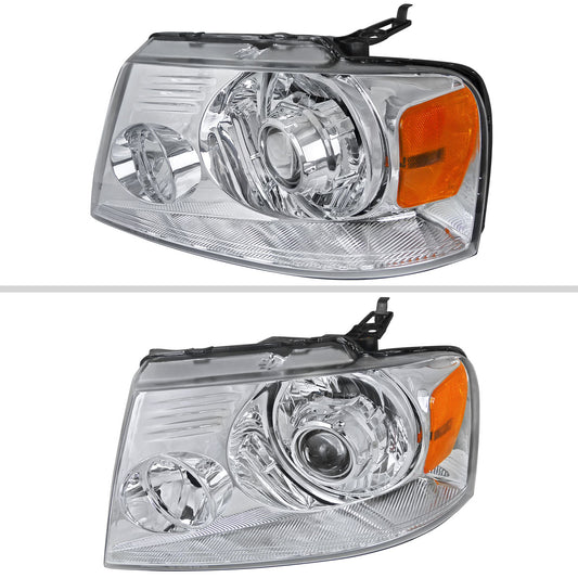 2004-2008 Ford F-150/ 2006-2008 Lincoln Mark LT Projector Headlights w/ Amber Reflectors (Chrome Housing/Clear Lens)