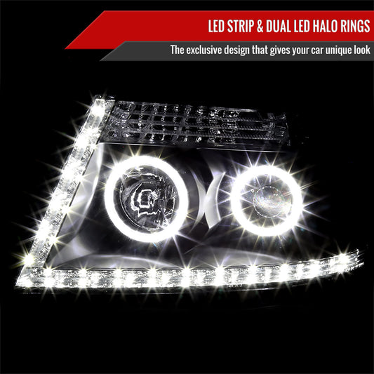 2004-2008 Ford F-150/ 2006-2008 Lincoln Mark LT Dual Halo Projector Headlights w/ LED Light Strip (Matte Black Housing/Clear Lens)