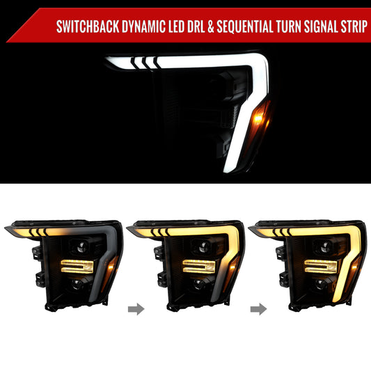 2021-2025 Ford F-150 Projector Headlight w/ Switchback Sequential Turn Signal LED Bar (Black Housing / Smoked Lens)