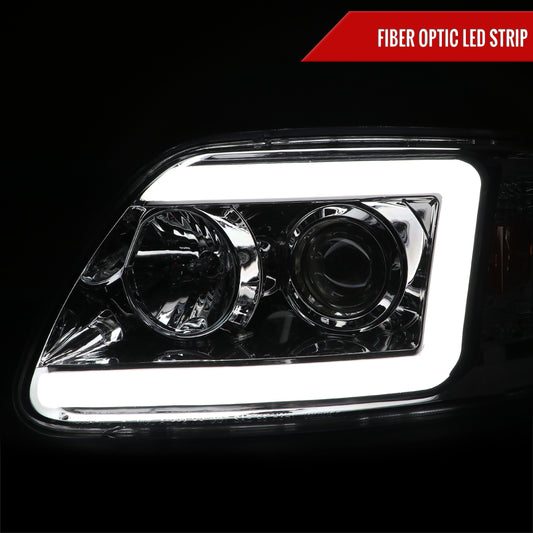 1997-2004 Ford F-150 / 1997-2002 Expedition LED C-Bar Projector Headlights (Chrome Housing/Clear Lens)