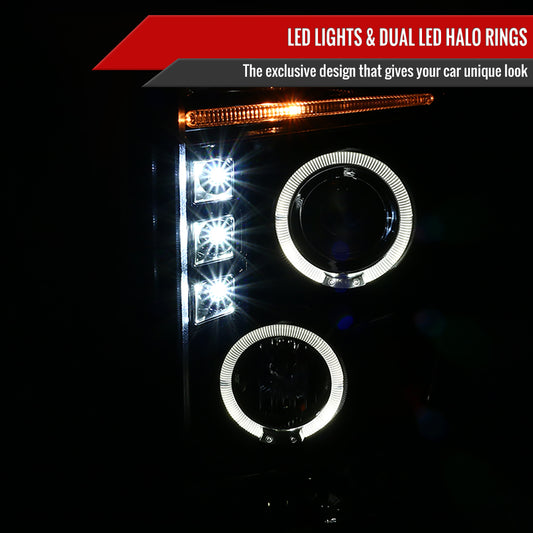 2008-2010 Ford F-250 F-350 F-450 Dual Halo Projector Headlights (Glossy Black Housing/Smoked Lens)