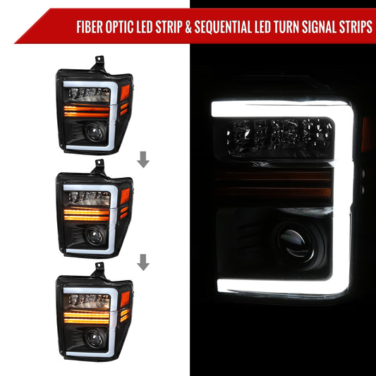 2008-2010 Ford F-250/F-350/F-450/F-550 Super Duty Projector Headlights w/ LED Sequential Turn Signal (Matte Black Housing/Clear Lens)