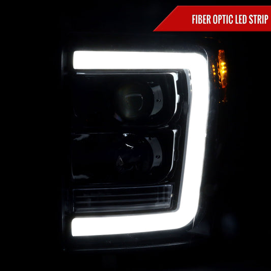 2011-2016 F-250/F-350/F-450/F-550 LED C-Bar Projector Headlights (Jet Black Housing/Clear Lens)