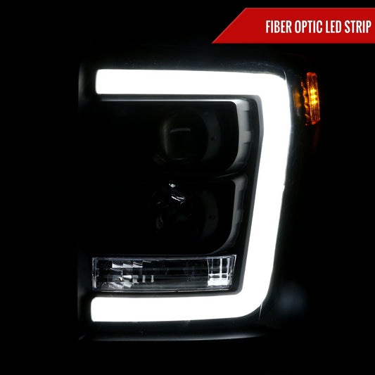 2011-2016 F-250/F-350/F-450/F-550 Super Duty LED C-Bar Projector Headlights (Matte Black Housing/Clear Lens)