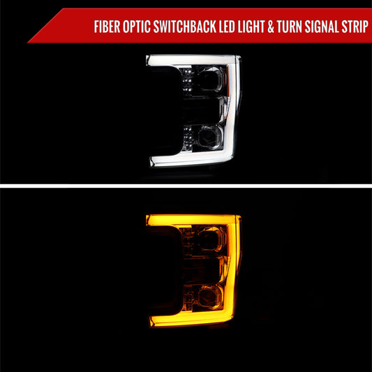 2017-2019 Ford F-250 F-350 F-450 F-550 Switchback LED C-Bar Projector Headlights (Chrome Housing/Clear Lens)