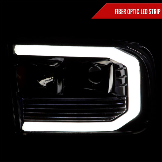 1999-2004 Ford F-250/F-350/F-450/F-550 /2000-2004 Ford Excursion LED Bar Projector Headlights (Jet Black Housing/Clear Lens)