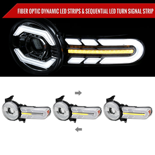 2007-2014 Toyota FJ Cruiser Switchback Sequential Turn Signal Animated LED Bar Projector Headlights (Chrome Housing/Clear Lens)