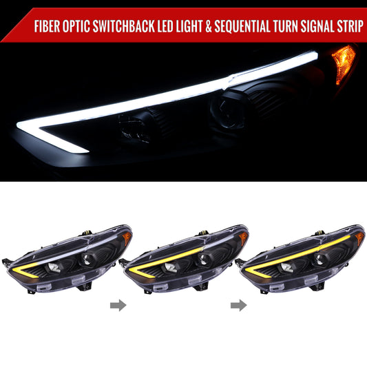 2013-2016 Ford Fusion Switchback Sequential Turn Signal Projector Headlights (Matte Black Housing/Clear Lens)