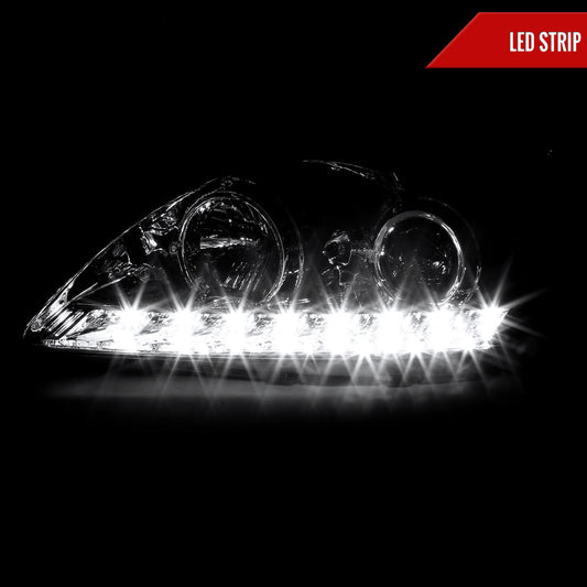 2005-2010 Pontiac G6 Projector Headlights w/ LED Light Strip (Chrome Housing/Clear Lens)