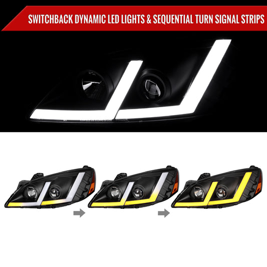 2005-2010 Pontiac G6 Projector Factory Style Headlight with LED Bar Turn Signal (Matte Black Housing/Clear Lens)