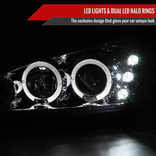 1999-2005 Pontiac Grand AM Dual Halo Projector Headlights (Chrome Housing/Clear Lens)
