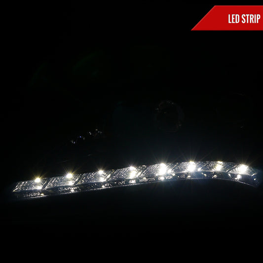 2010-2012 Hyundai Genesis Coupe R8 Style LED Strip Projector Headlights (Glossy Black Housing/Smoked Lens)