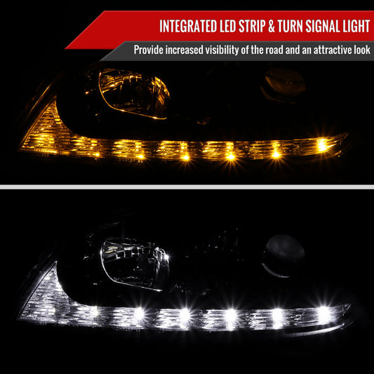 2001-2005 Lexus IS300 Projector Headlights w/ LED Light Strip & LED Turn Signal Lights (Glossy Black Housing/Smoked Lens)