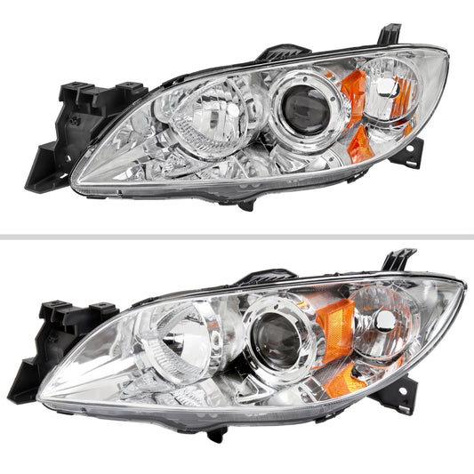 2004-2009 Mazda 3 Sedan Projector Style Headlights (Chrome Housing/Clear Lens)