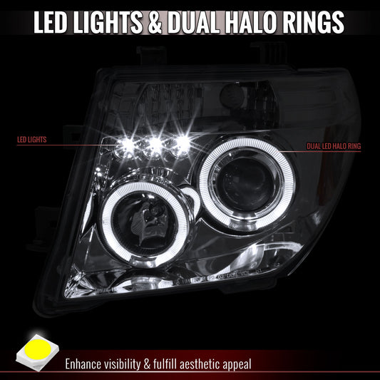 2005-2007 Nissan Pathfinder/ 2005-2008 Frontier Dual Halo Projector Headlights (Chrome Housing/Clear Lens)