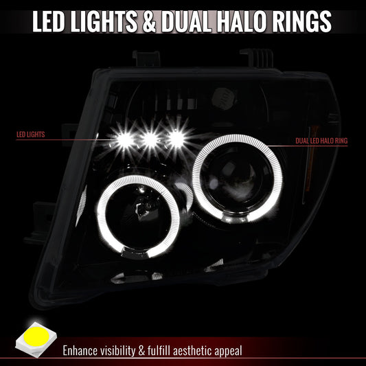 2005-2007 Nissan Pathfinder/ 2005-2008 Frontier Dual Halo Projector Headlights (Jet Black Housing/Clear Lens)