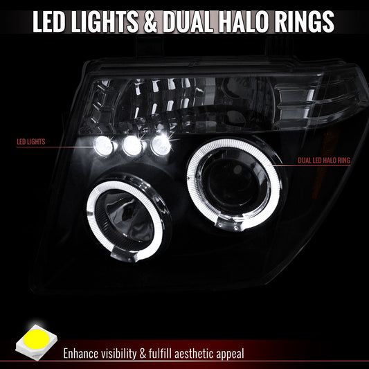 2005-2007 Nissan Pathfinder/ 2005-2008 Frontier Dual Halo Projector Headlights (Matte Black Housing/Clear Lens)