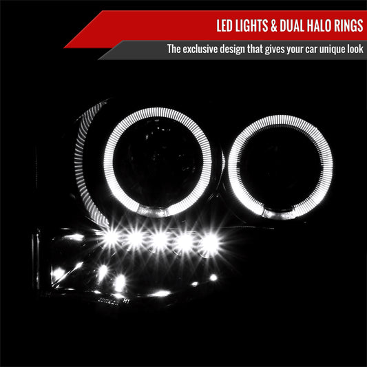 2002-2005 Dodge RAM 1500/ 2003-2005 RAM 2500 3500 Dual Halo Projector Headlights (Jet Black Housing/Clear Lens)