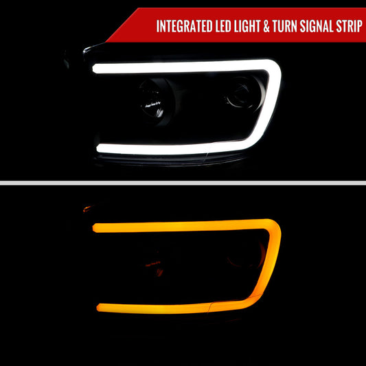 2006-2008 Dodge RAM 1500/ 2006-2009 2500 3500 Switchback LED C-Bar Projector Headlights (Matte Black Housing/Clear Lens)