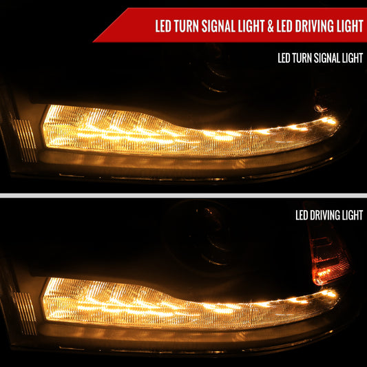 2013-2018 Ram 1500 2500 3500 LED Bar Projector Headlights (Matte Black Housing/Clear Lens)