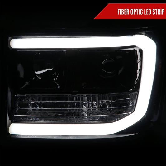 2007-2013 GMC Sierra 1500 / 2007-2014 Sierra 1500HD 2500HD 3500HD / 2009-2013 Sierra 1500 Hybrid LED C-Bar Projector Headlights (Glossy Black Housing/Smoked Lens)