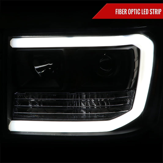 2007-2013 GMC Sierra 1500 / 2007-2014 Sierra 1500HD 2500HD 3500HD / 2009-2013 Sierra 1500 Hybrid LED C-Bar Projector Headlights (Matte Black Housing/Clear Lens)