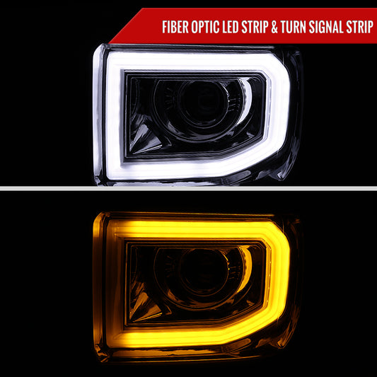 2014-2019 GMC Sierra 1500/2500HD/3500HD LED Bar Projector Headlight w/ LED Turn Signals (Chrome Housing/Clear Lens)