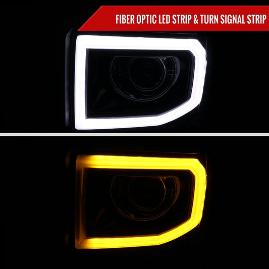 2014-2019 GMC Sierra 1500/2500/3500 LED Bar Projector Headlights w/ LED Turn Signals Lights (Glossy Black Housing/Smoked Lens)
