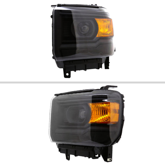 2014-2019 GMC Sierra 1500/2500HD/3500HD Projector Headlights w/ Amber Reflectors (Matte Black Housing/Clear Lens)
