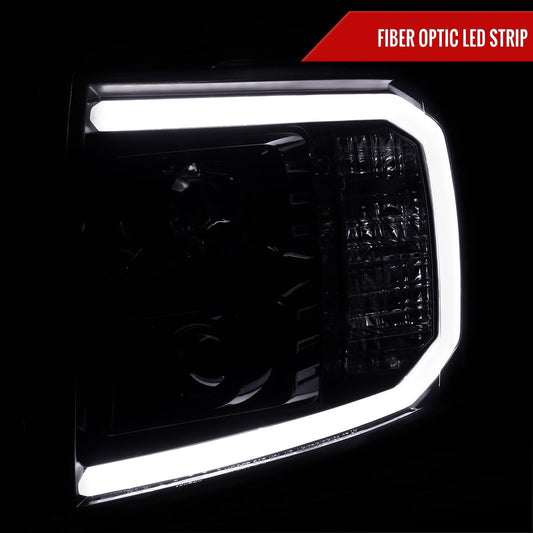 2007-2013 Chevrolet Silverado 1500/ 2007-2014 Silverado 2500HD 3500HD LED C-Bar Projector Headlights (Glossy Black Housing/Smoked Lens)