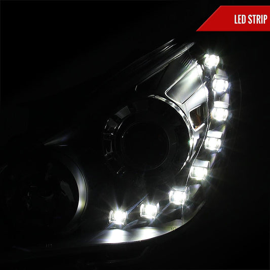 2011-2014 Hyundai Sonata Projector Headlights w/ SMD LED Light Strip (Matte Black Housing/Clear Lens)