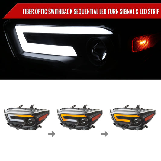 2016-2023 Toyota Tacoma Switchback Sequential LED Bar Projector Headlights (Matte Black Housing/Clear Lens)