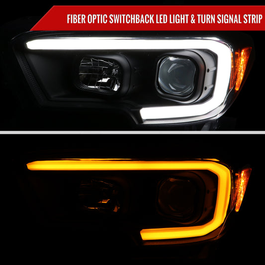 2016-2023 Toyota Tacoma Switchback LED C-Bar Projector Headlights (Matte Black Housing/Clear Lens)