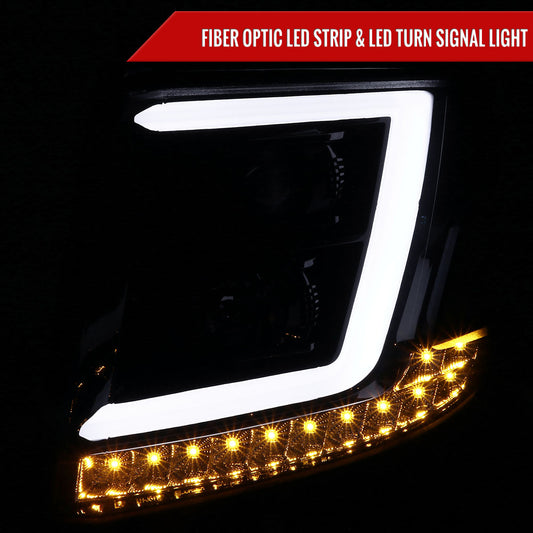 2015-2020 Chevrolet Tahoe Suburban/ 2016-2019 Suburban 3500HD LED C-Bar Projector Headlights w/ LED Turn Signal Lights (Glossy Black Housing/Smoked Lens)
