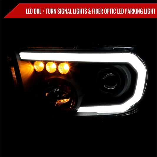 2007-2013 Toyota Tundra/2008-2017 Sequoia Retro Style LED Tube Projector Headlights with LED Turn Signals (Matte Black Housing/Clear Lens)