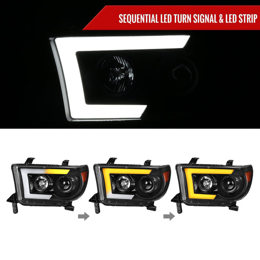 2007-2013 Toyota Tundra/ 2008-2017 Sequoia LED C-Bar Projector Headlights w/ Switchback Sequential Turn Signals (Matte Black Housing/Clear Lens)
