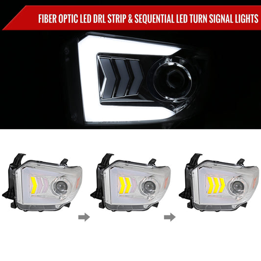 2014-2021 Toyota Tundra LED C-Bar Projector Headlights w/ Sequential Arrow Turn Signals (Chrome Housing/Clear Lens)