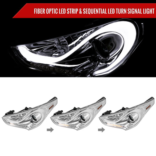 2012-2017 Hyundai Veloster LED Light Bar Projector Headlight w/ Sequential Turn Signal Lights (Chrome Housing/Clear Lens)