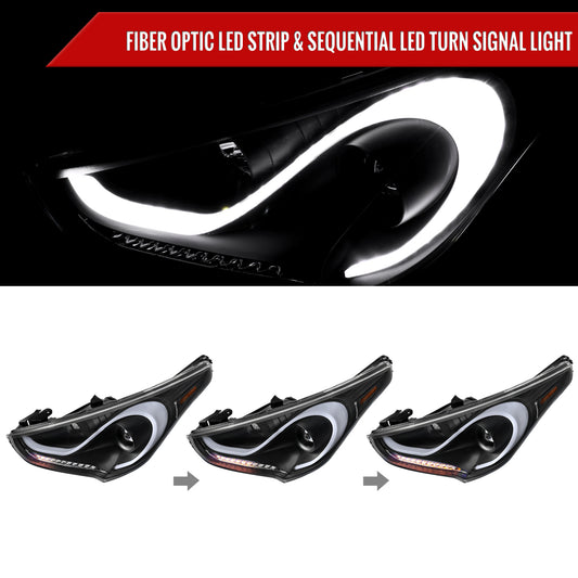 2012-2017 Hyundai Veloster LED Bar Projector Headlight w/ Sequential Turn Signal Lights (Matte Black Housing/Clear Lens)