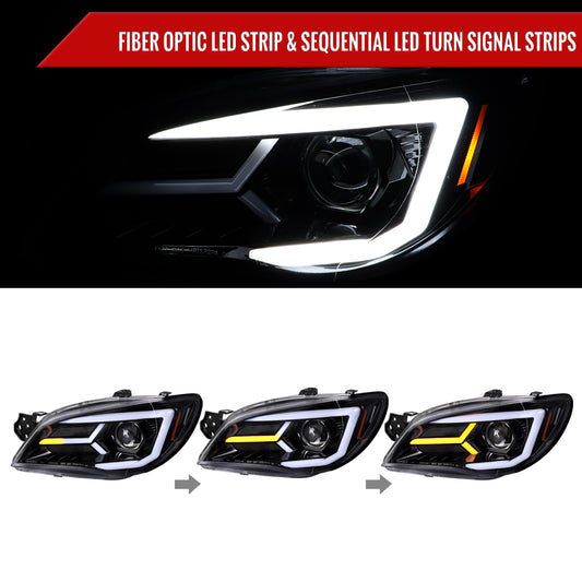 2006-2007 Subaru Impreza WRX STI LED Bar Sequential Turn Signal Projector Headlights (Glossy Black Housing/Clear Lens)