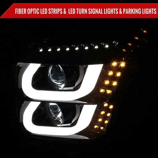2015-2020 GMC Yukon/Yukon XL LED U-Bar Projector Headlights w/ LED Turn Signal Lights (Glossy Black Housing/Smoked Lens)