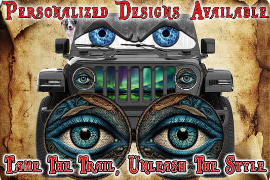 Real eye headlight decals blue green 85