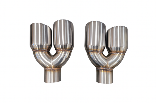 Tsudo Universal Quad 3.5 Inch Staggered Stainless Steel Muffler Exhaust Tips Polished