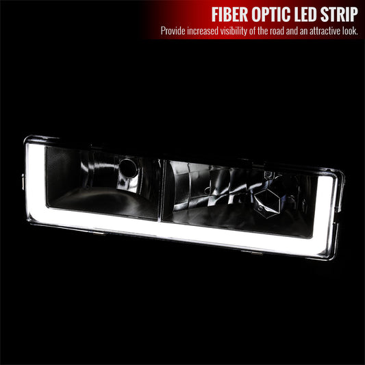 1988-1998 Chevrolet C/K C10/Tahoe/Suburban/Silverado GMC Sierra/Yukon/Suburban LED Bar Crystal Headlights (Chrome Housing/Clear Lens)