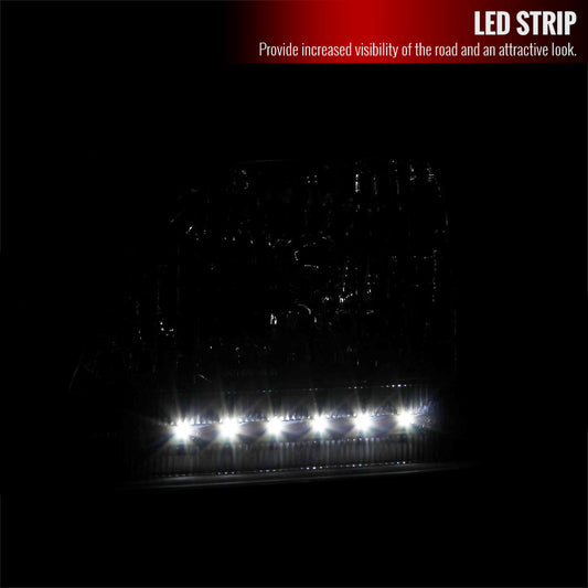 1997-2004 Ford F-150/Expedition Factory Style Headlights w/ SMD LED Light Strip (Chrome Housing/Smoked Lens)