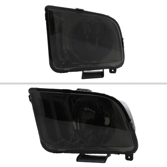 2005-2009 Ford Mustang Factory Style Headlights (Chrome Housing/Smoked Lens)