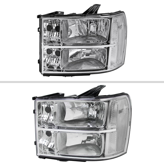 2007-2014 GMC Sierra Factory Style Headlights Clear Reflector (Chrome Housing/Clear Lens)