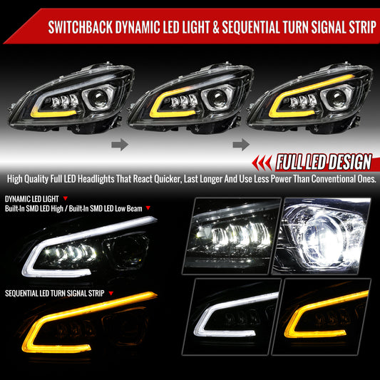 2008-2011 Mercedes Benz W204 C-Class Switchback Sequential Full LED Projector Headlights (Matte Black Housing/Clear Lens)