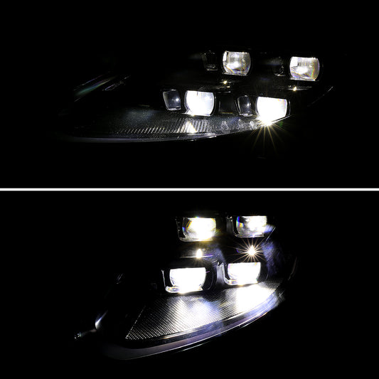 2014-2016 Porsche Panamera 970.2 Matrix Style LED Projector Headlights w/ DRL for Factory HID (Matte Black Housing / Glossy Black Accents / Clear Lens)
